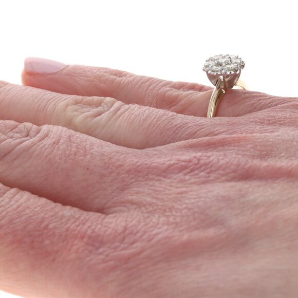 14K Yellow Gold Flower Diamond Ring | Floral Cluster  Yellow Gold Diamond Cluster Ring - 14k Round Brilliant .50ctw Floral Engagement
